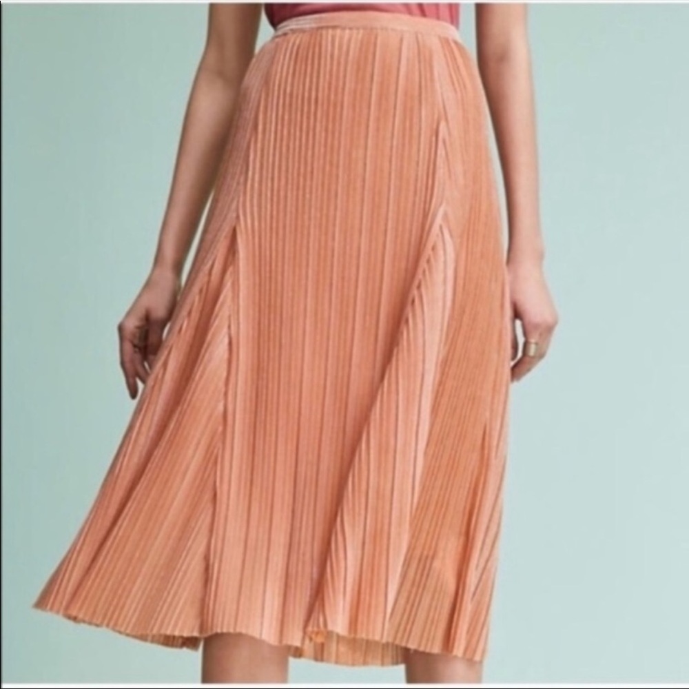 Anthro Maeve Ambra Rose Gold Metallic Skirt NWT